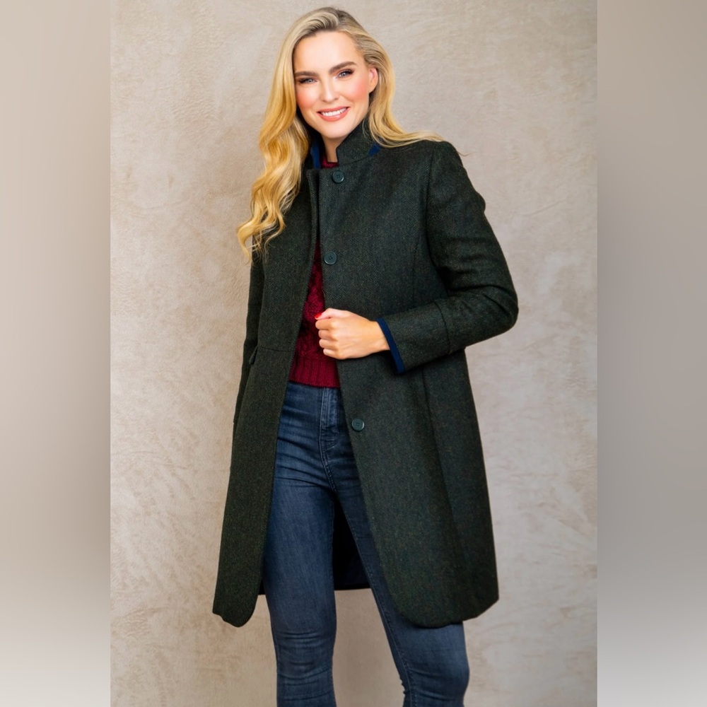 Tweed Coat - Green Herringbone